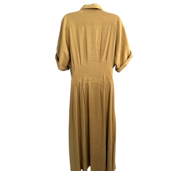 Veronica Beard Shirt Dress 10 Tan Midi Linen Blend Stretch Modest Work Elegant - Picture 3 of 12
